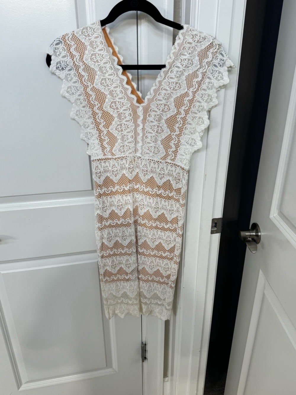Nightcap White Lace Mini Dress with Nude Underlay